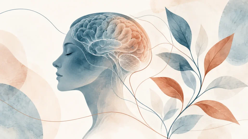 Illustrazione simbolica del cervello umano e dei processi psicologici associati al Disturbo Depressivo Maggiore.