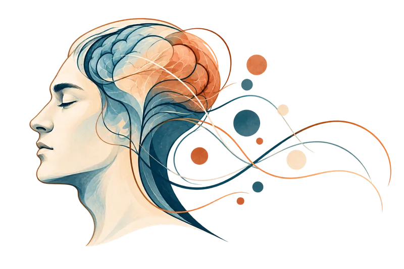 Illustrazione di un volto umano con cervello stilizzato, simbolo del benessere psicologico e della psicoterapia.